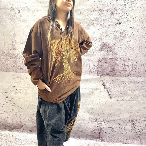 Handmade stonewash Tree Of Life Hoodie Sweatshirt - Picture 3 of 5